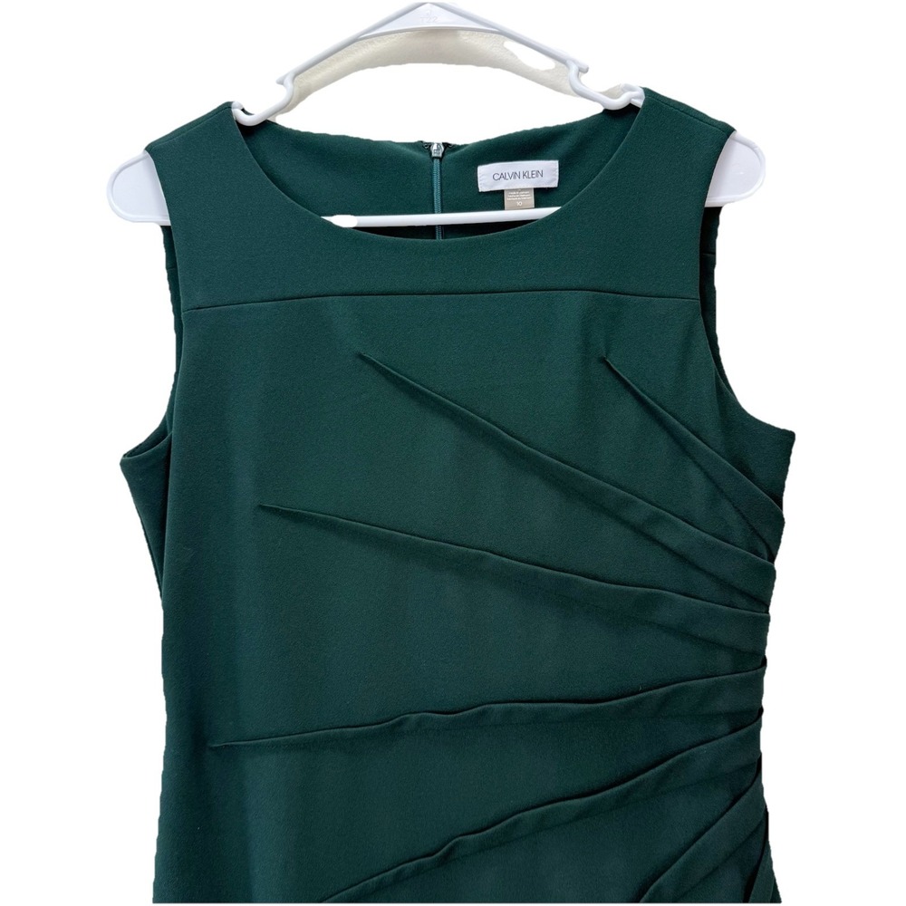 Calvin Klein Green Sunburst Seam Stretch Crepe Sleeveless Sheath Dress Size 10 - Picture 9 of 14